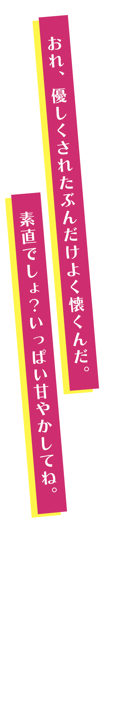 おれ、優しくされたぶんだけよく懐くんだ。素直でしょ？いっぱい甘やかしてね。